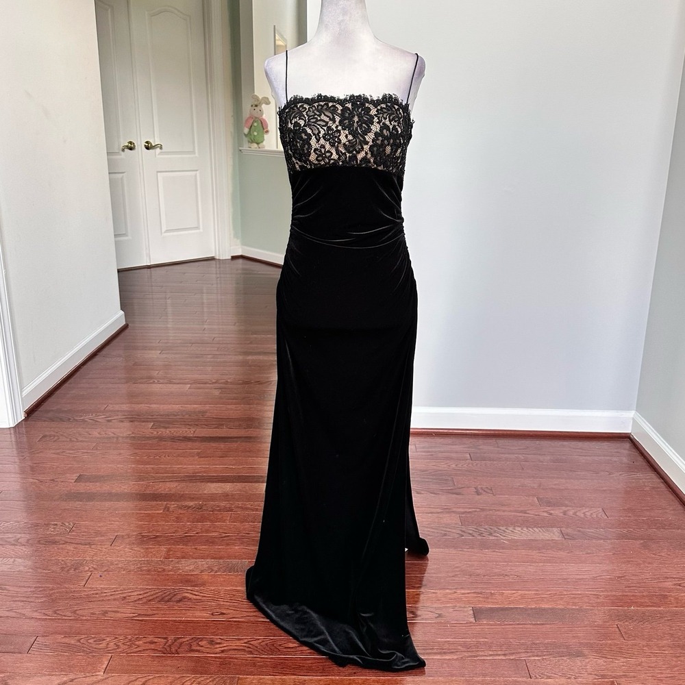 JS Boutique Black Velour Lace Beaded Embellished Unique Gown Dress Size 6
